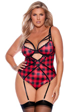PLUS SIZE STRAPPY TEDDY AND GARTER SET