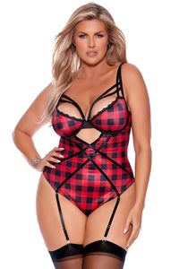 Elegant Moments PLUS SIZE STRAPPY TEDDY AND GARTER SET in Red  from SexyShoes.com