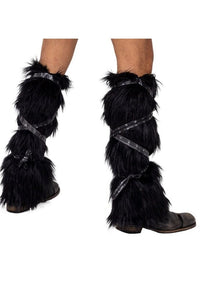 Pair of Black Faux Fur Leg Warmers with Strap Detail-Costume Legwear-SEXYSHOES.COM