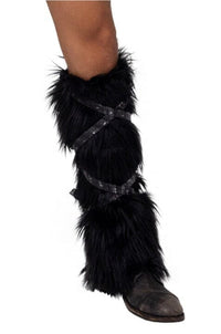 Roma Costumes Pair of Black Faux Fur Leg Warmers with Strap Detail in Black  from SexyShoes.com