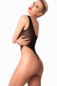 Noir Handmade Paparazzi Elastic Mesh Bodysuit in Black 