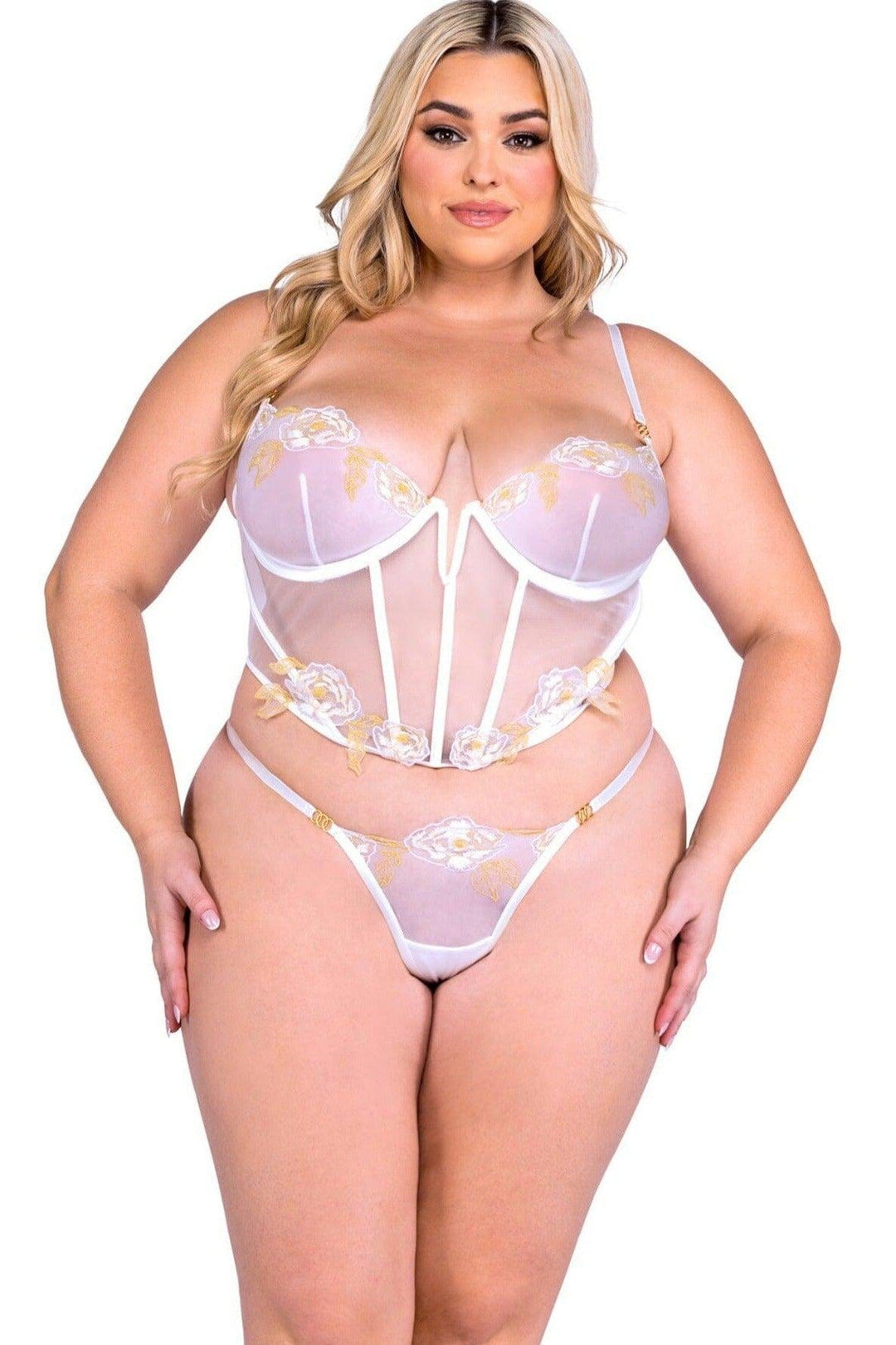 Peony Paradise Bridal 2-Piece Bustier Set - SEXYSHOES.COM