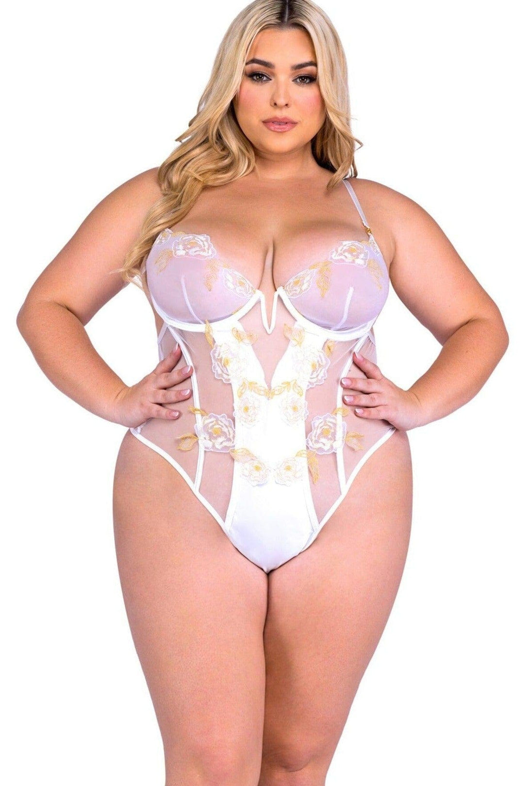 Roma Confidential Bridal Teddy Plus Size in White  from SexyShoes.com