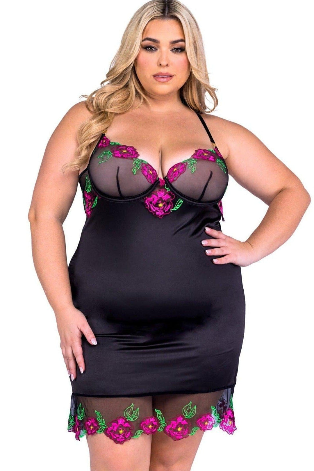 Roma Confidential Peony Chemise Plus Size in Black  from SexyShoes.com