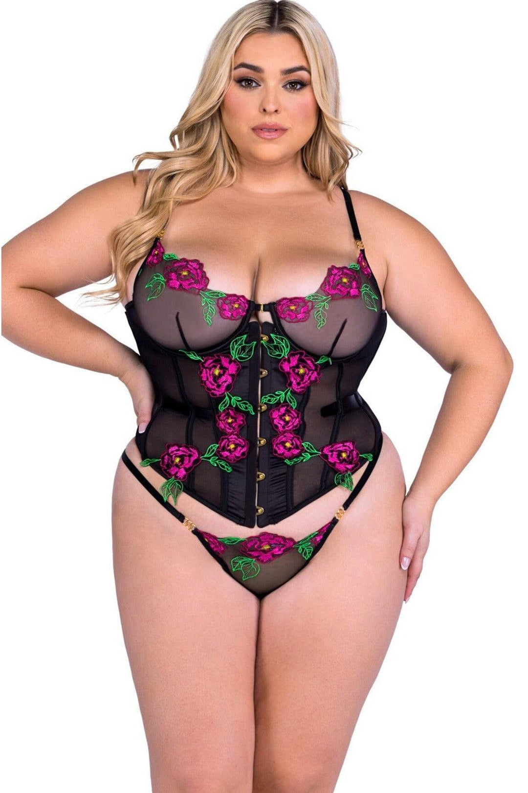 Roma Confidential Peony Corset Set Plus Size in Black  from SexyShoes.com