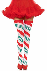 Leg Avenue Peppermint Striped Thigh High Stockings in Red  from SexyShoes.com