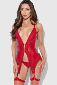 House of Desire Phoenix Chemise Set in Red  from SexyShoes.com