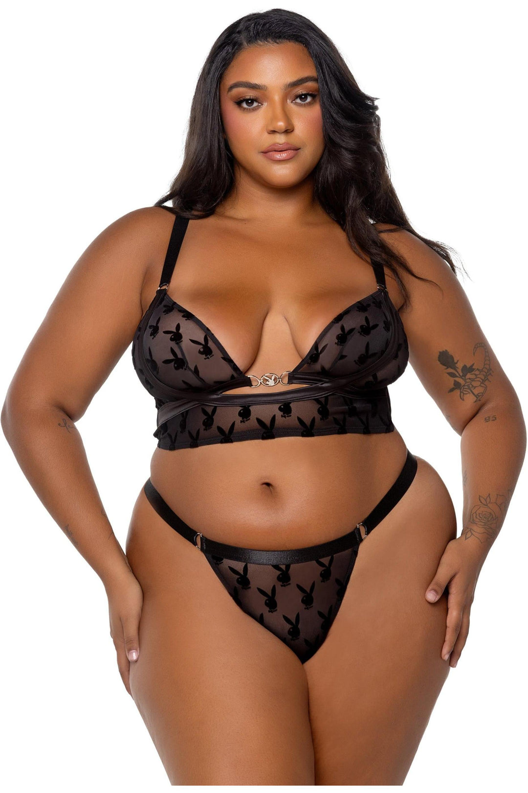 Roma Confidential Playboy Bunny Charm Bralette 2pc Set in Black  from SexyShoes.com