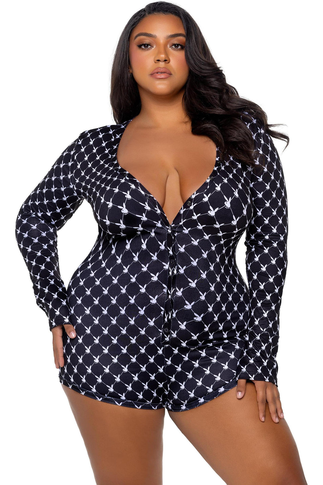 Roma Confidential Playboy Bunny Cozy Lounge Romper in Black  from SexyShoes.com