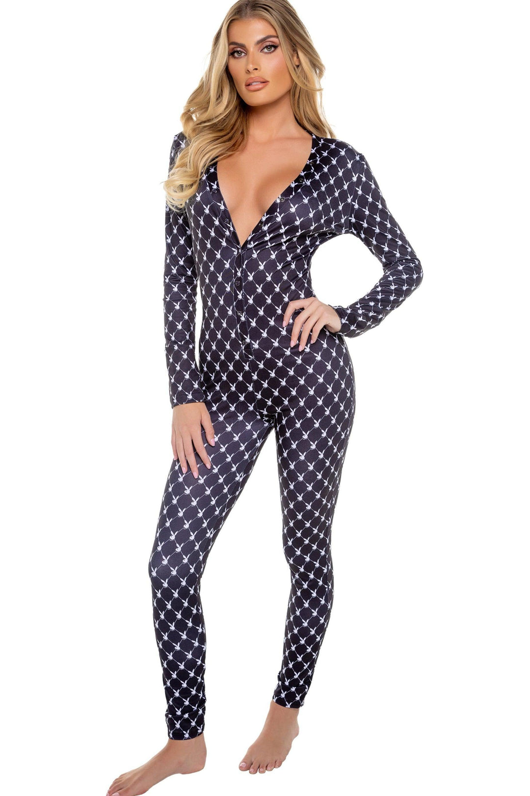 Roma Confidential Playboy Bunny Cozy Lounge Union Suit in Black  from SexyShoes.com