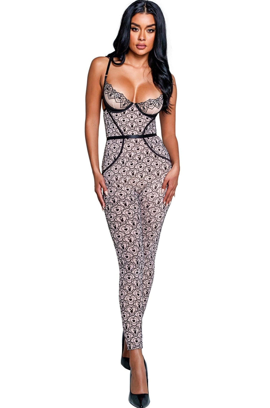 Roma Confidential Playboy Bunny Kiss Sleeveless Catsuit in Black  from SexyShoes.com