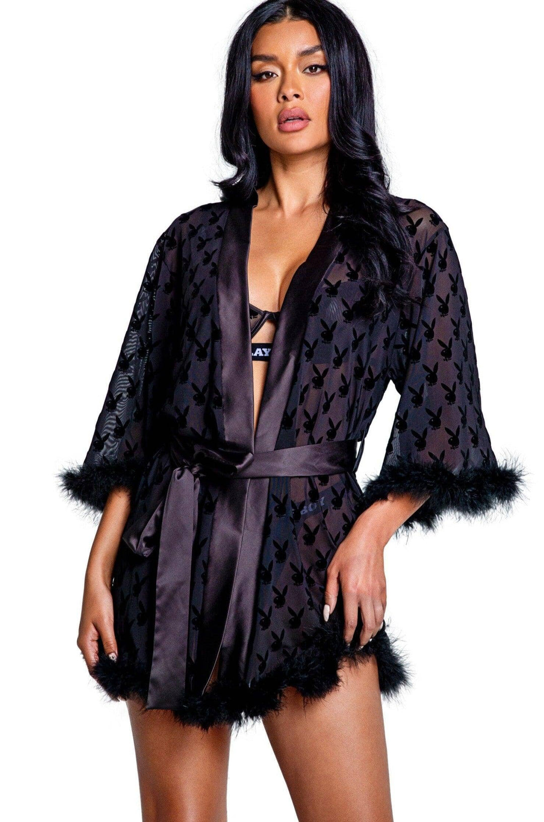 Playboy Bunny Noir Robe - SEXYSHOES.COM