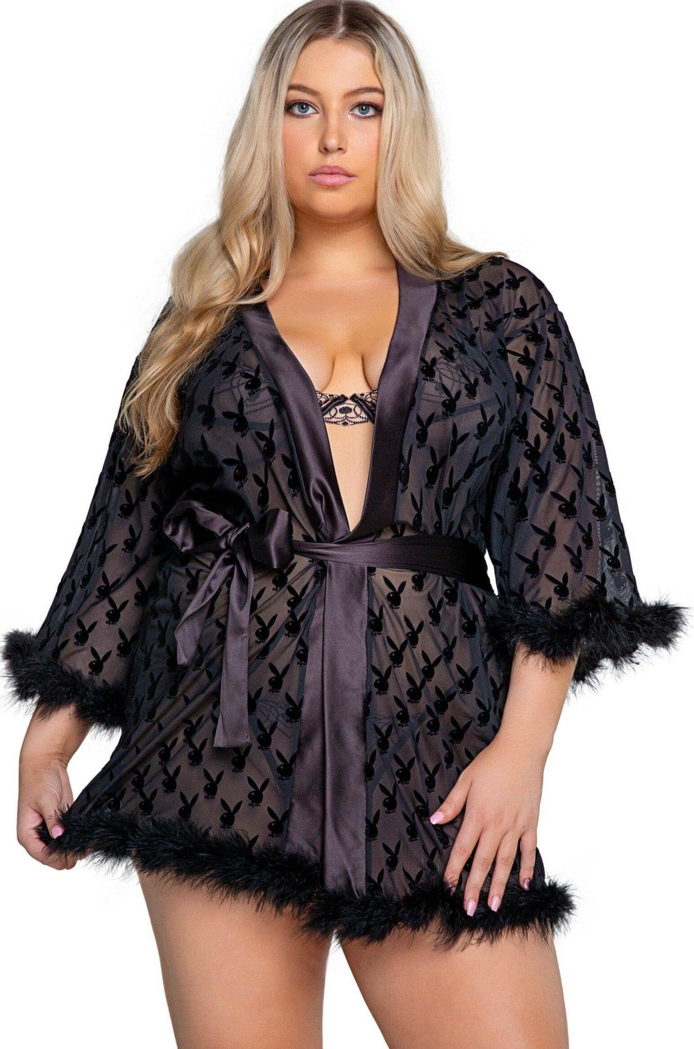 Playboy Bunny Noir Robe - SEXYSHOES.COM