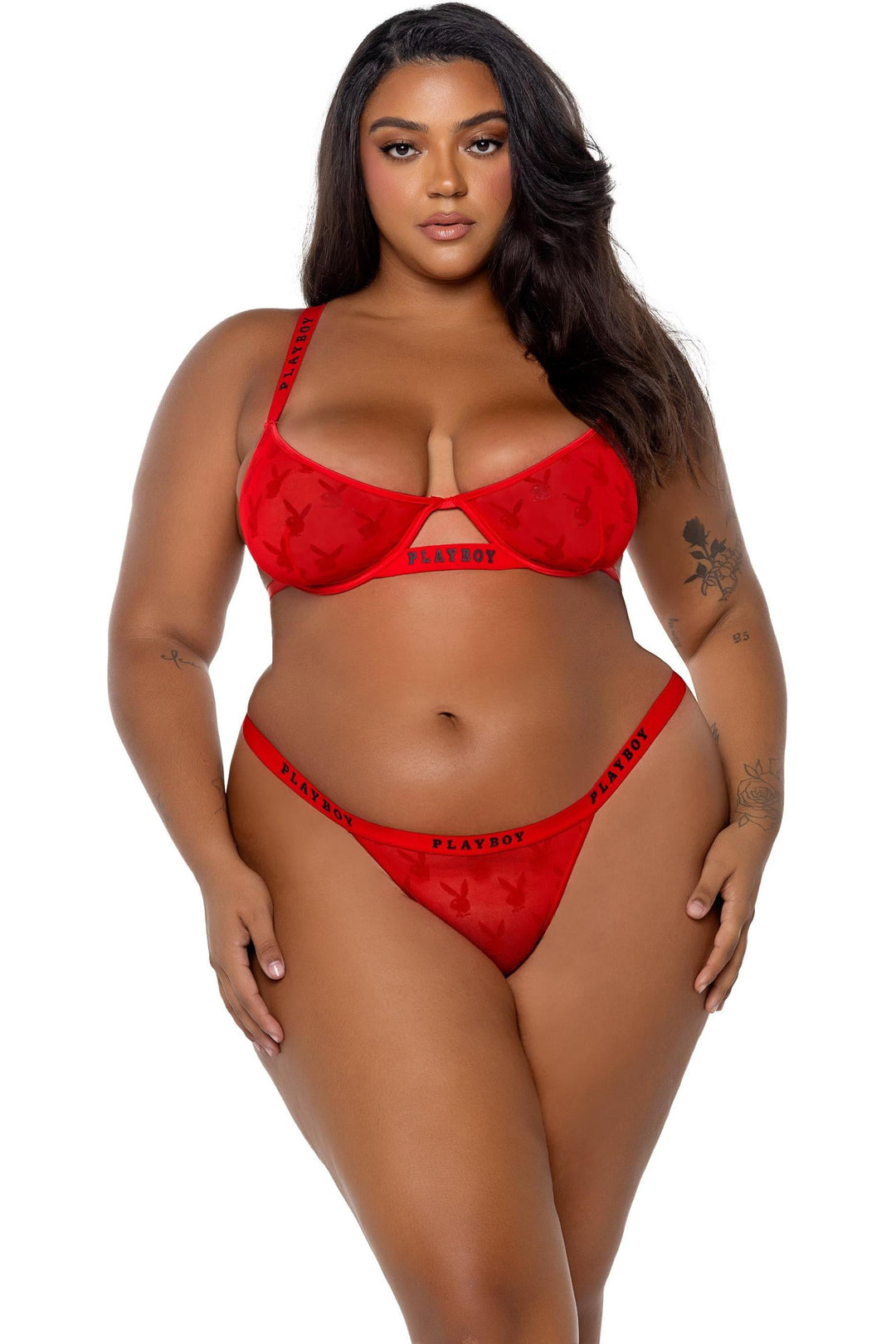 Playboy Bunny Rouge 2pc Set-Lingerie Sets-SEXYSHOES.COM