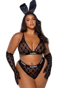 Playboy Flocked Bunny Bralette 2pc Set