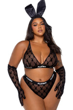 Playboy Flocked Bunny Bralette 2pc Set