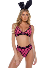 Playboy Flocked Bunny Bralette 2pc Set