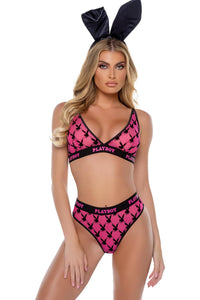 Roma Confidential Playboy Flocked Bunny Bralette 2pc Set in Pink  from SexyShoes.com