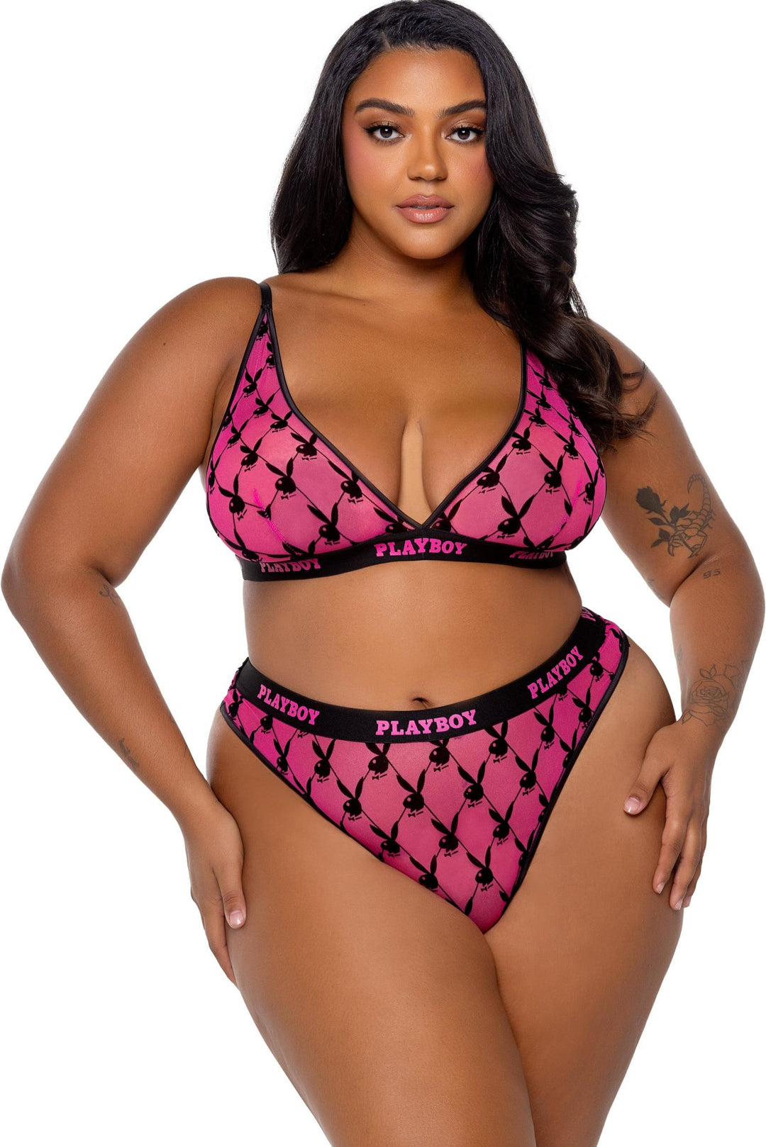 Roma Confidential Playboy Flocked Bunny Bralette 2pc Set in Pink  from SexyShoes.com