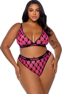 Roma Confidential Playboy Flocked Bunny Bralette 2pc Set in Pink  from SexyShoes.com