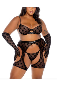 Roma Confidential Playboy Flocked Bunny Chaps in Black  from SexyShoes.com