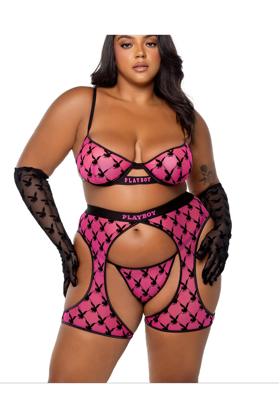 Roma Confidential Playboy Flocked Bunny Chaps in Pink  from SexyShoes.com