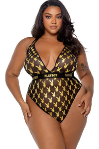 Roma Confidential Playboy Foiled Bunny Teddy in Black  from SexyShoes.com