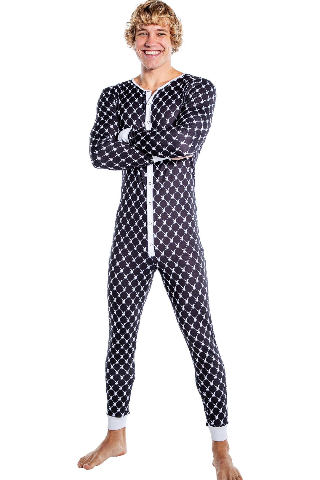 Roma Confidential Playboy Mens Bunny Cozy Lounge Union Suit in Black  from SexyShoes.com