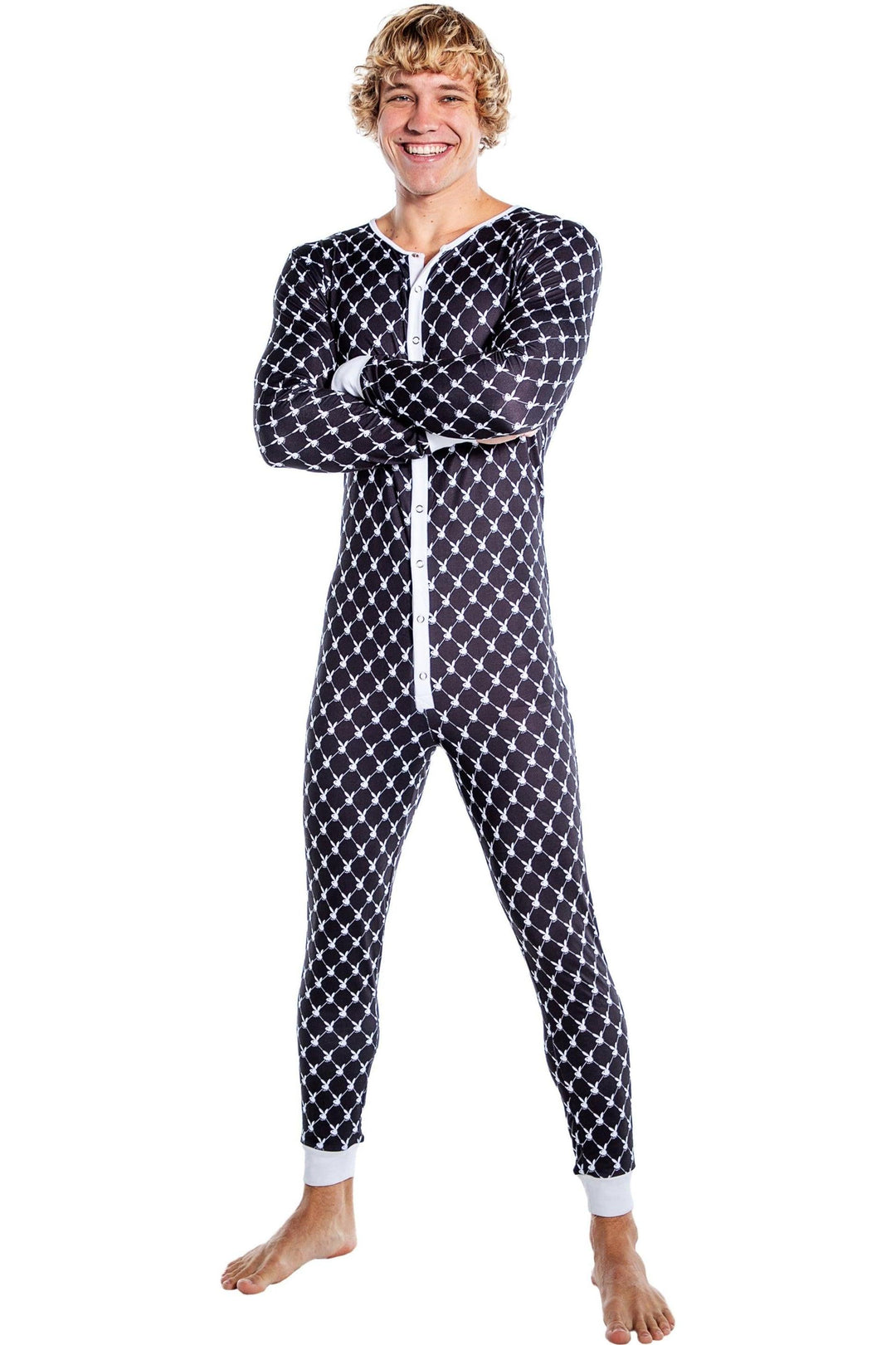Roma Confidential Playboy Mens Bunny Cozy Lounge Union Suit in Black  from SexyShoes.com