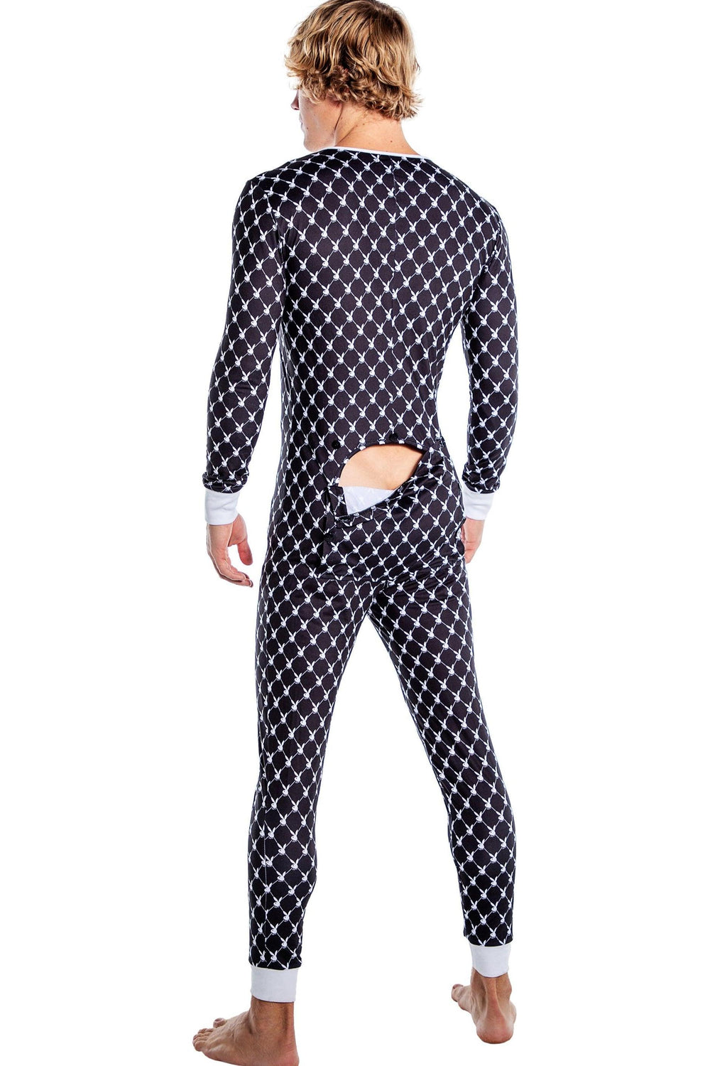 Roma Confidential Playboy Mens Bunny Cozy Lounge Union Suit in Black 
