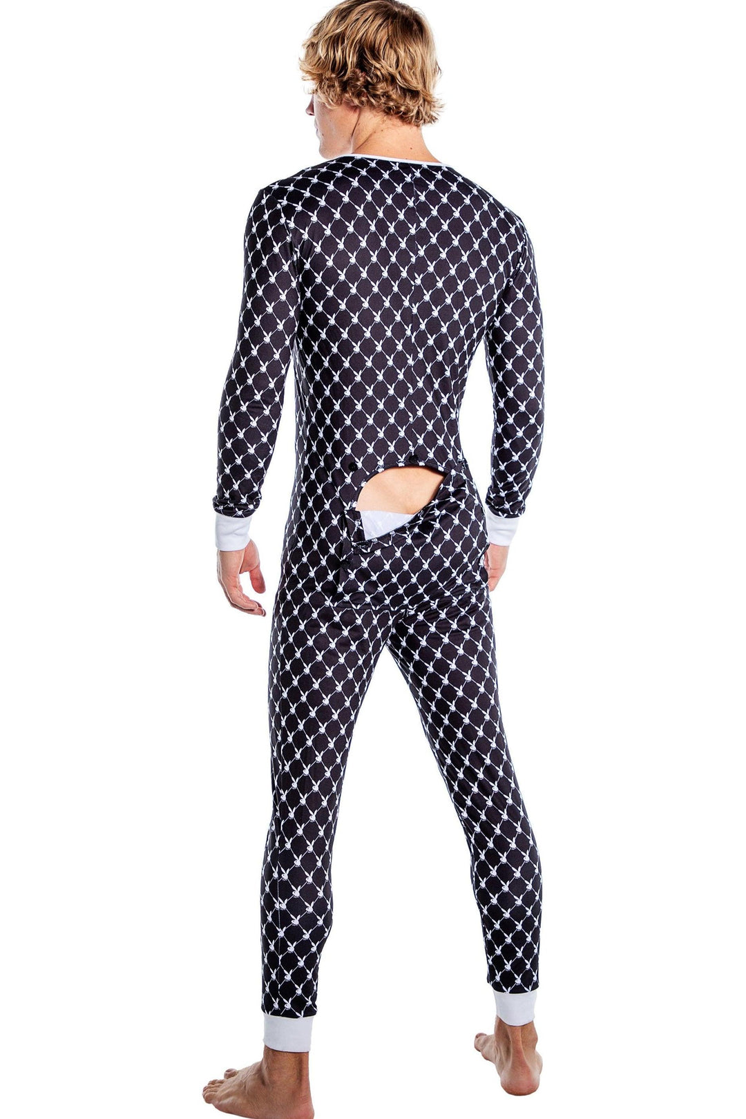 Roma Confidential Playboy Mens Bunny Cozy Lounge Union Suit in Black 