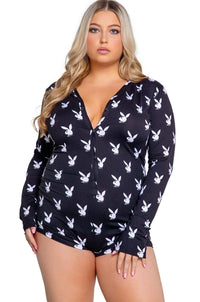 Roma Confidential Playboy Slumber Bunny Romper in Black 