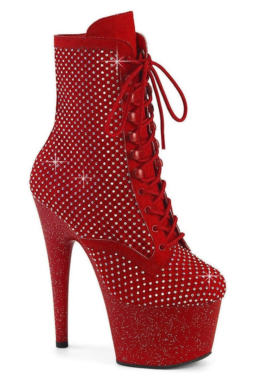 Pleaser  ADORE-1020RM Ankle Boot in Red Faux Suede from SexyShoes.com