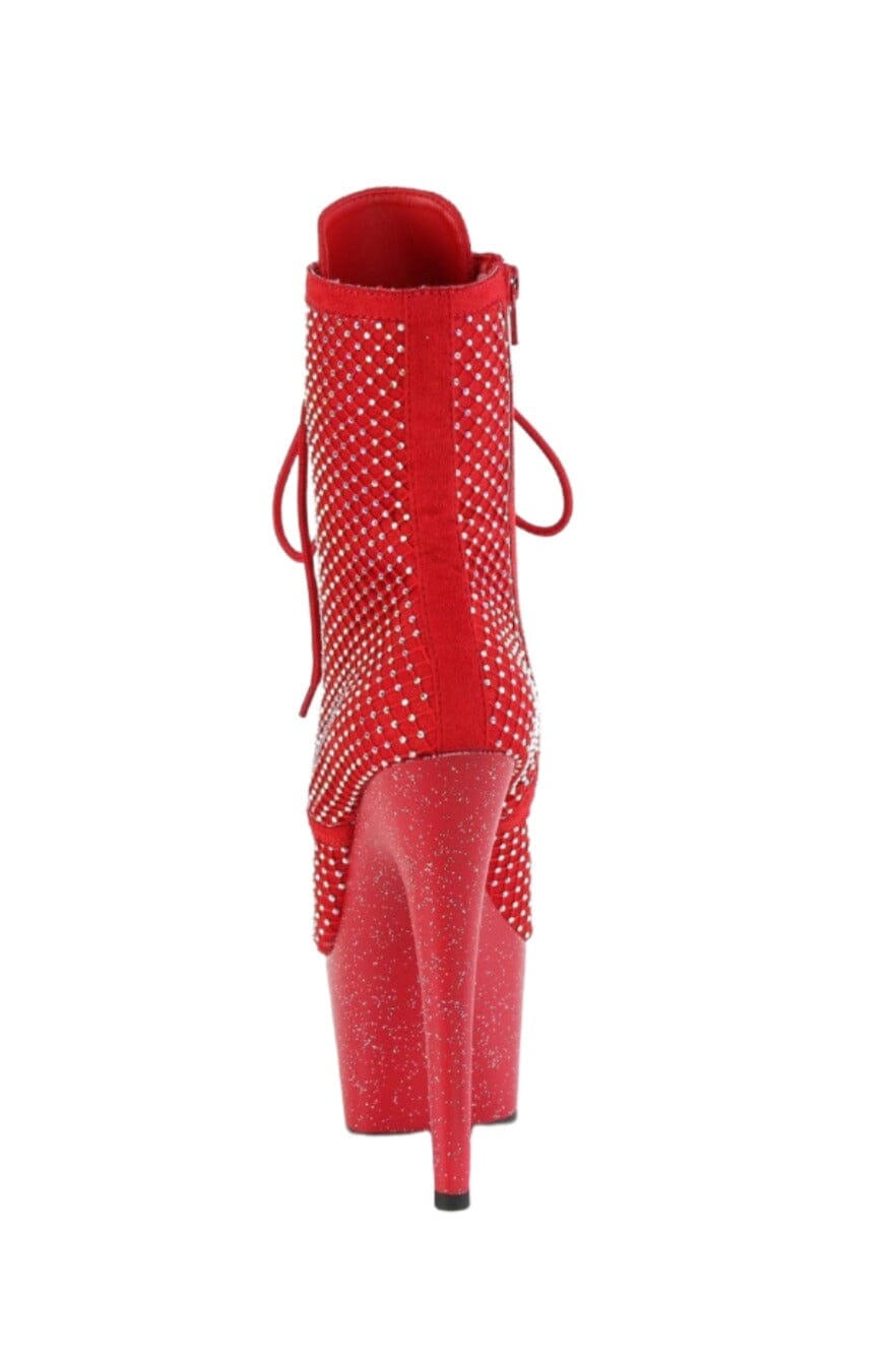 Pleaser  ADORE-1020RM Ankle Boot in Red Faux Suede