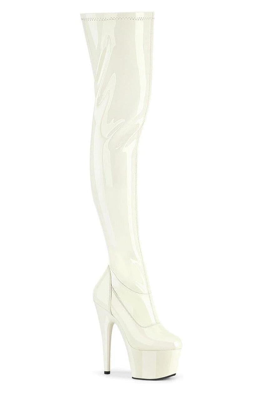 Pleaser  ADORE-3000 Thigh Boot in White Patent from SexyShoes.com