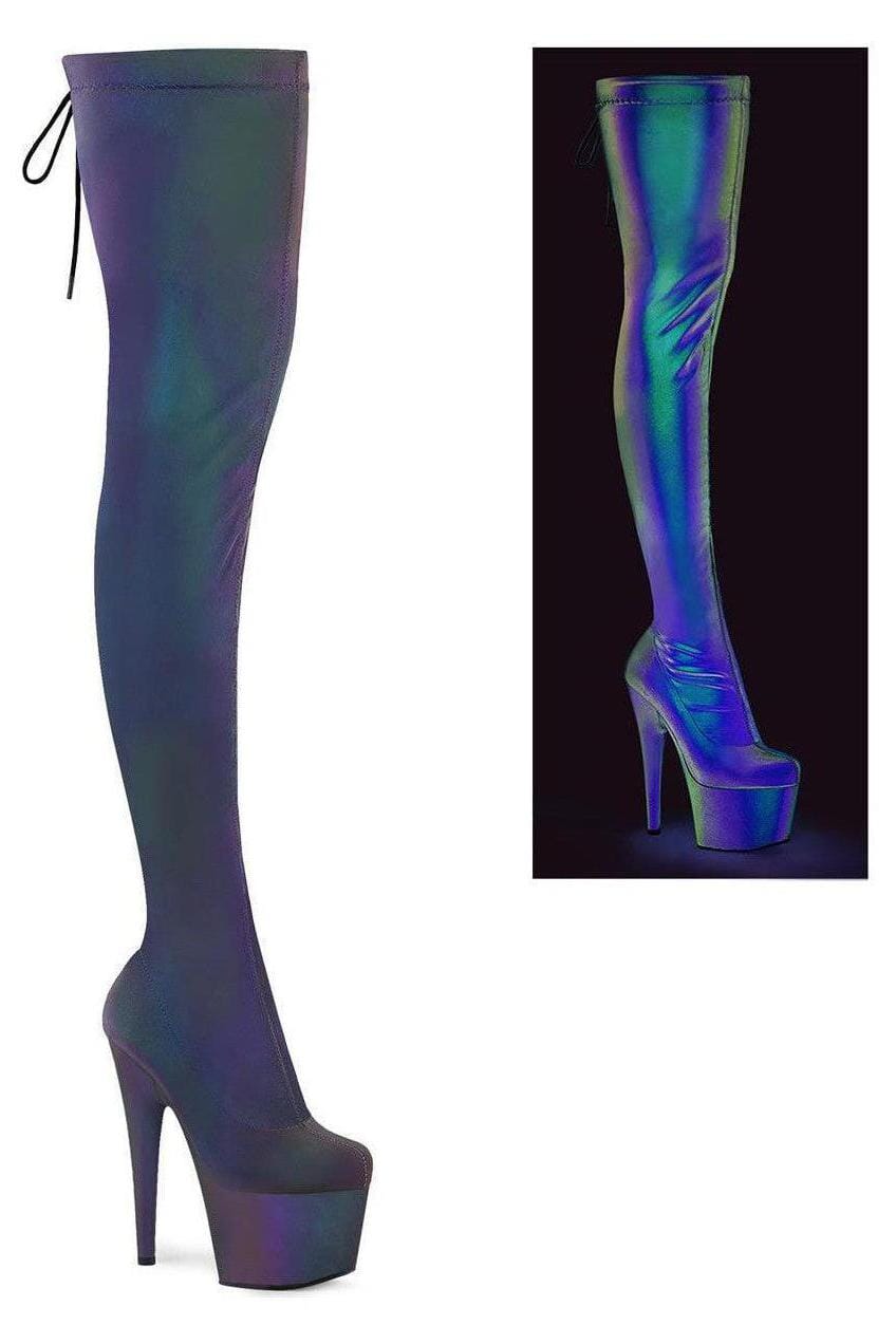Pleaser  ADORE-3008REFL Thigh Boot in Green TPU Premium from SexyShoes.com