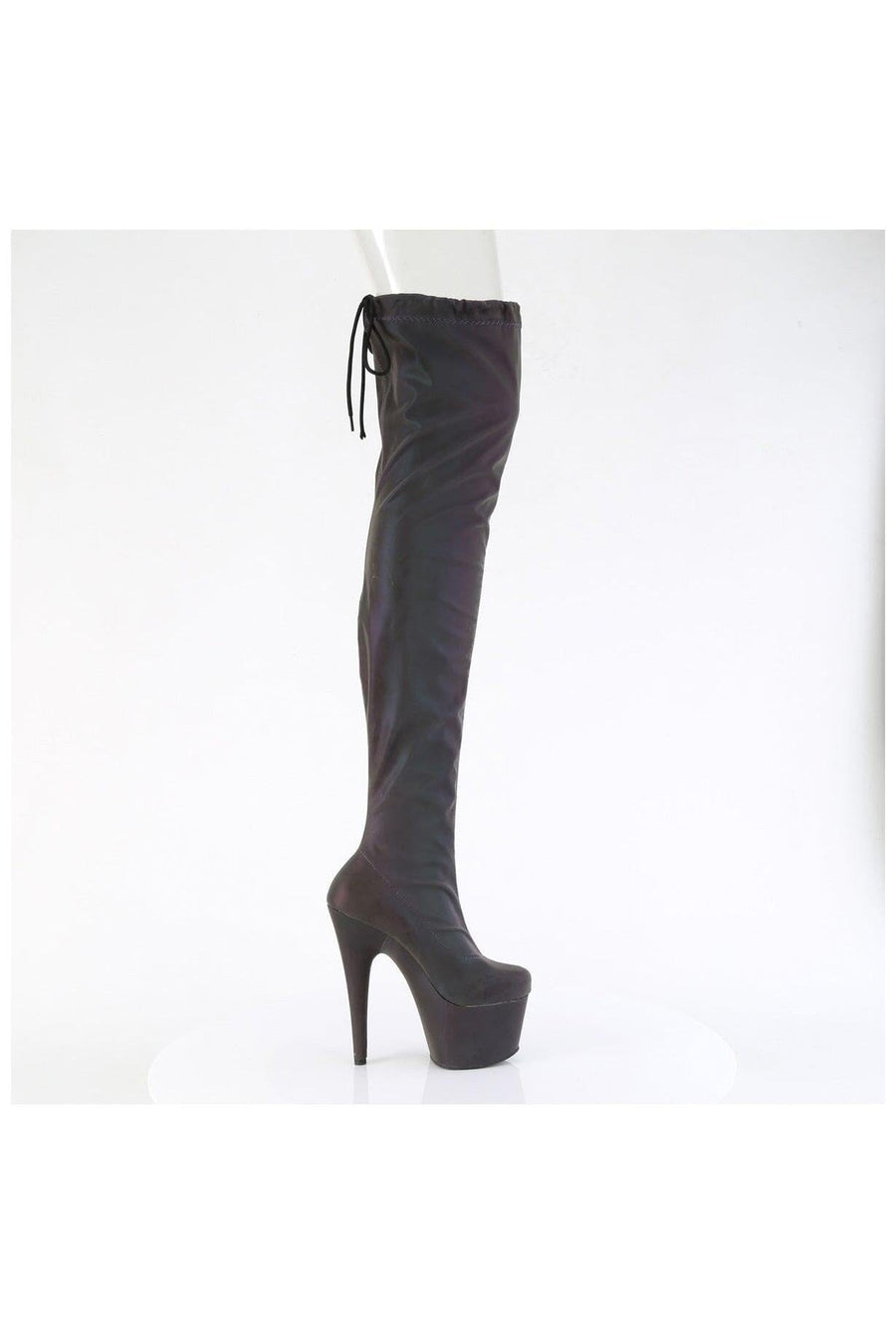 Pleaser  ADORE-3008REFL Thigh Boot in Green TPU Premium
