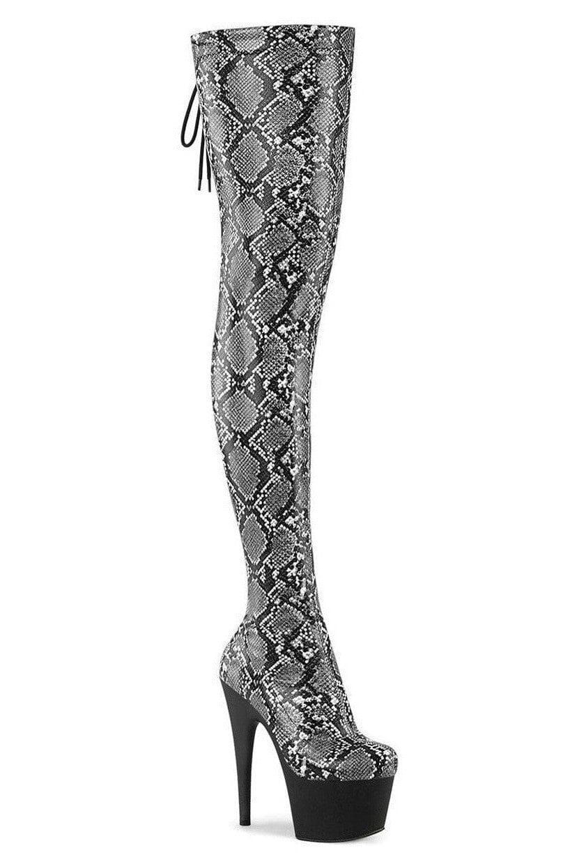 Pleaser  ADORE-3008SP-BT Thigh Boot in Grey Faux Leather from SexyShoes.com