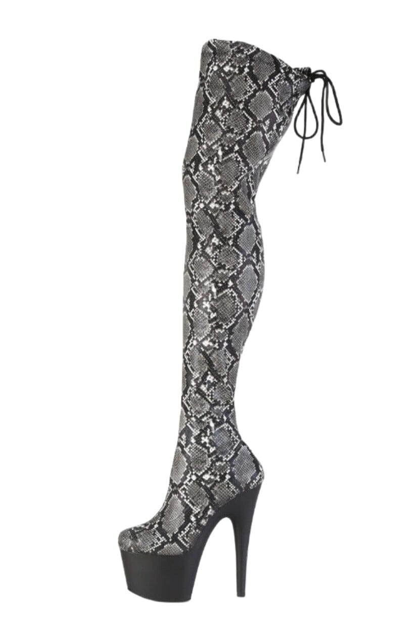 Pleaser  ADORE-3008SP-BT Thigh Boot in Grey Faux Leather