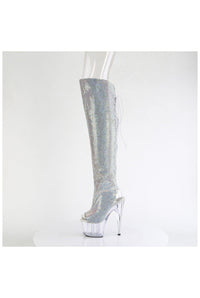 Pleaser  ADORE-3019C-RS Thigh Boot in Silver Rhinestone