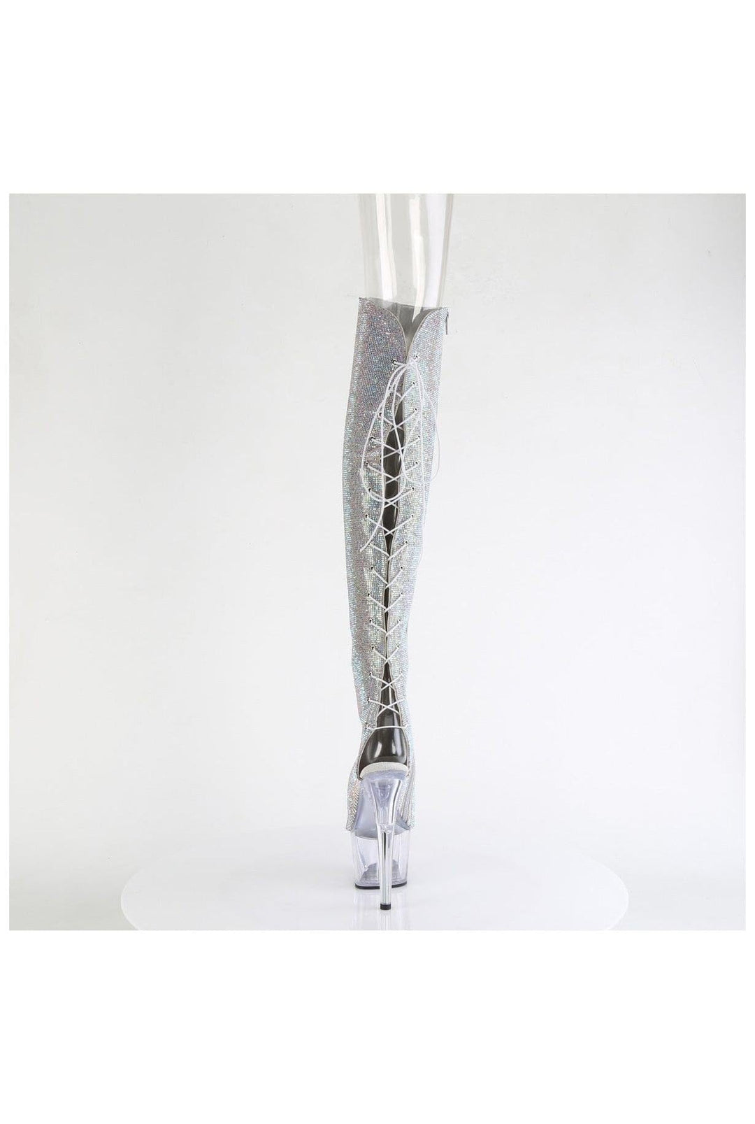Pleaser  ADORE-3019C-RS Thigh Boot in Silver Rhinestone