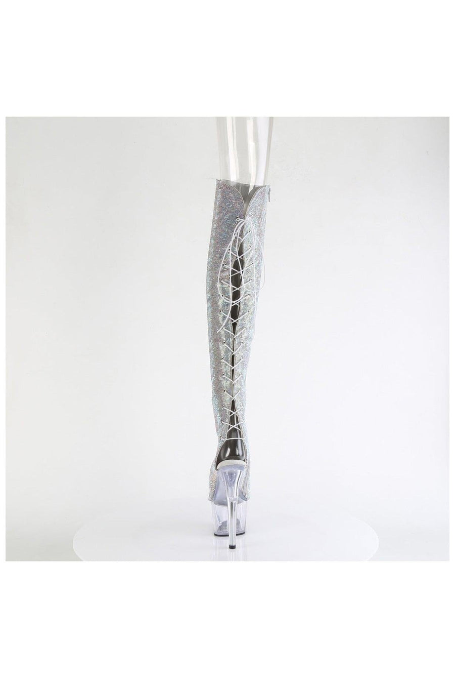 Pleaser  ADORE-3019C-RS Thigh Boot in Silver Rhinestone
