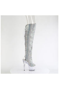Pleaser  ADORE-3019C-RS Thigh Boot in Silver Rhinestone