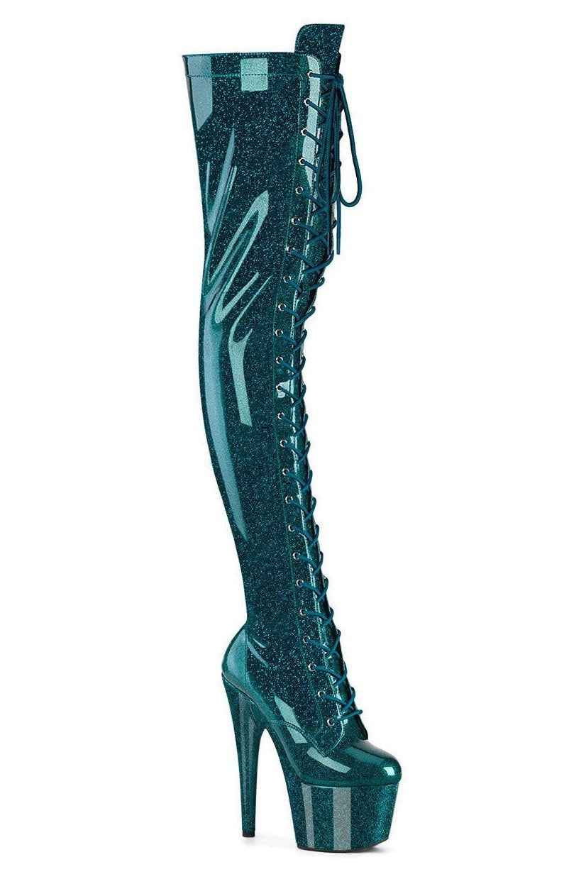 Pleaser Green Thigh Boots Platform Stripper Shoes | Buy at Sexyshoes.com