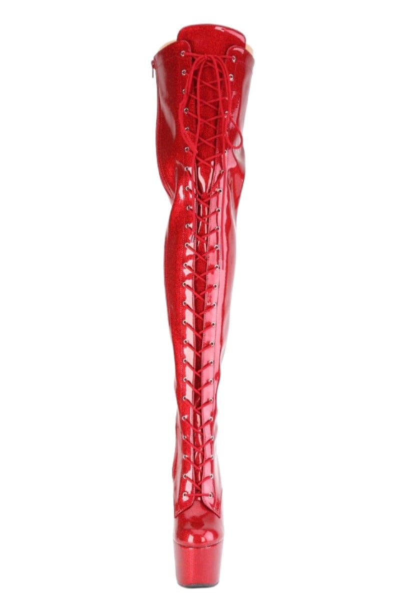Pleaser  ADORE-3020GP Thigh Boot in Red Patent