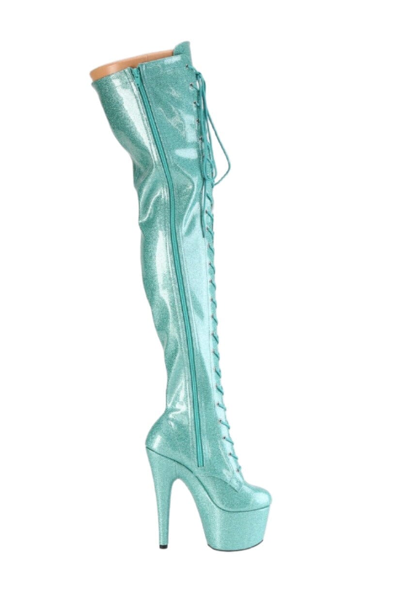 Pleaser  ADORE-3020GP Thigh Boot in Turquoise Patent