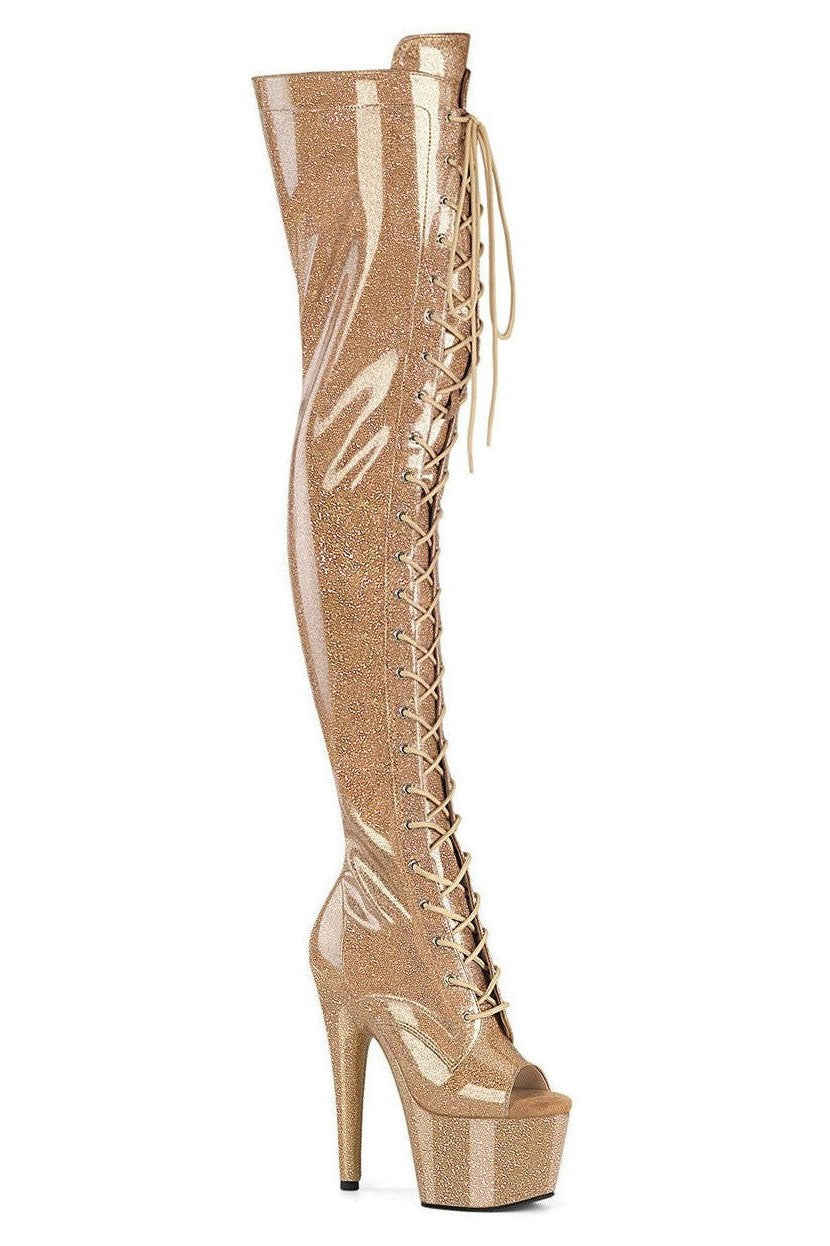 Pleaser Gold Thigh Boots Platform Stripper Shoes | Buy at Sexyshoes.com