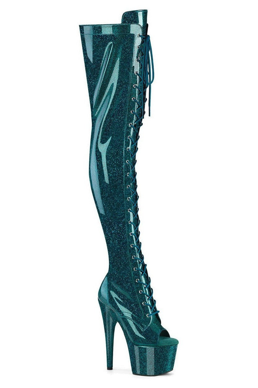 Pleaser Green Thigh Boots Platform Stripper Shoes | Buy at Sexyshoes.com