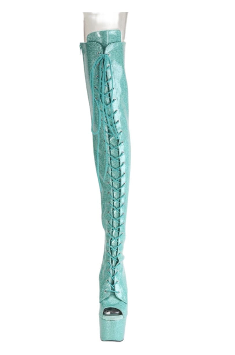 Pleaser  ADORE-3021GP Thigh Boot in Turquoise Patent