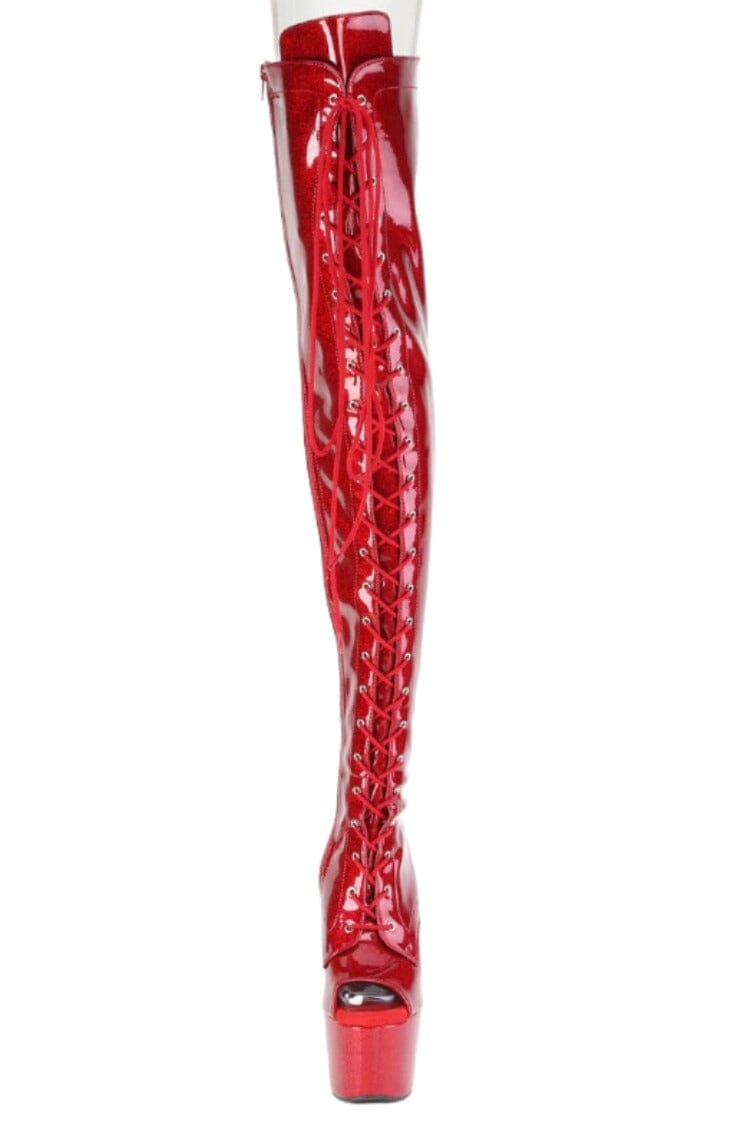 Pleaser  ADORE-3021GP Thigh Boot in Red Patent